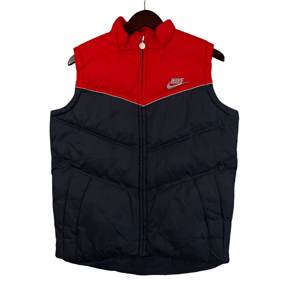 Vintage Nike Puffer Vest Men XL Red Navy Blue Colorblock Quilted Zip Up 90s Y2K